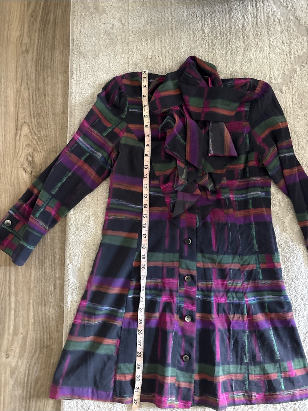 VTG Shin Choi Abstract Multi-Color Silk Ruffle Shirt Dress - Size M - Picture 6 of 6